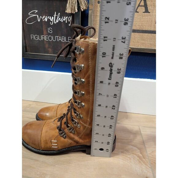 Bed Stu Medallion Lace Up Combat Moto Boots Women’s 8.5 Tan Leather Mid Calf - Picture 12 of 12